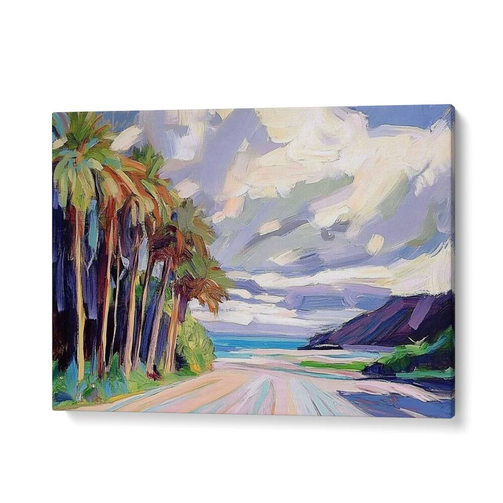 Vibrant landscape of palm trees and ocean, capturing the essence of the ROAD TO THE BEACH adventure. Perfect for beach lovers!