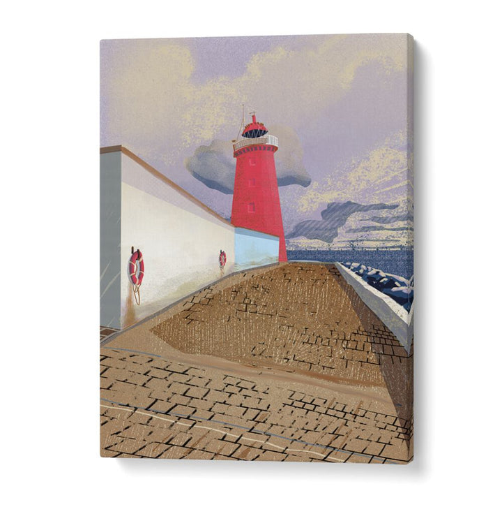 Colorful POOLBEG LIGHTHOUSE , BEACH PAINTINGS showcase a vibrant coastal scene, perfect for home decor.