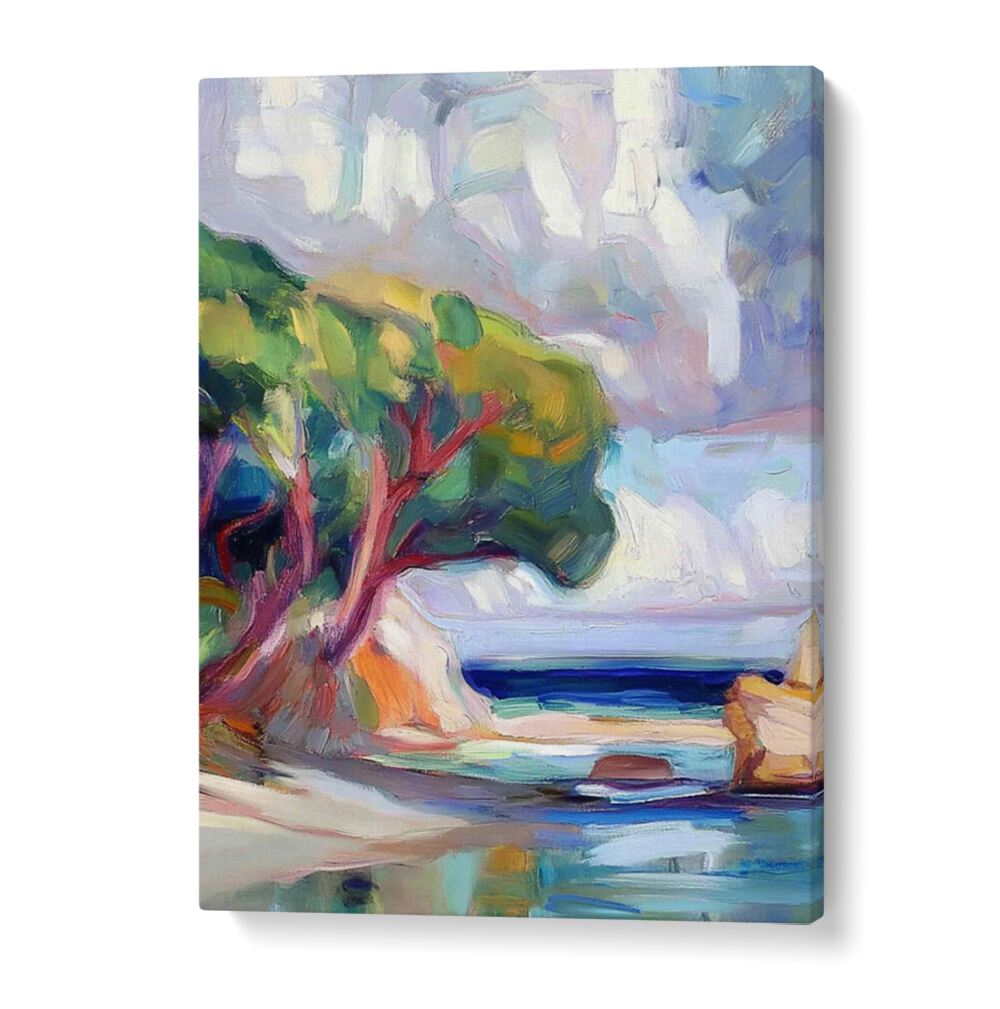 Colorful artwork titled TREE BY THE SEA, blending coastal serenity with the elegance of nature for your living space.