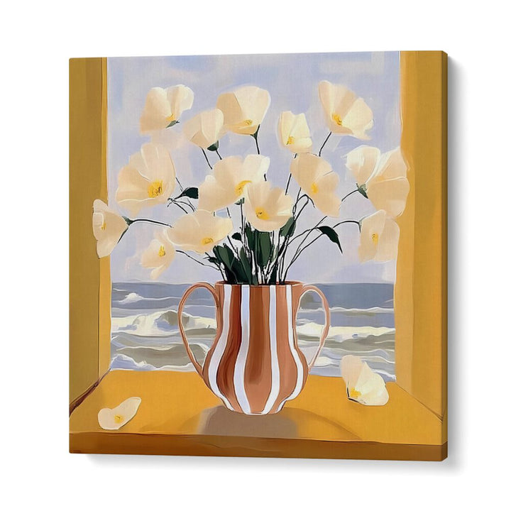 Brighten your space with the POT BY THE SEA, featuring coastal flowers in a charming vase by the window.
