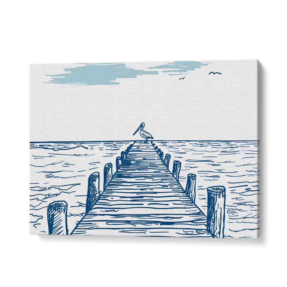 Elegant PELICAN PIER, BEACH PAINTINGS showcase a serene pier scene, perfect for enhancing your outdoor space.