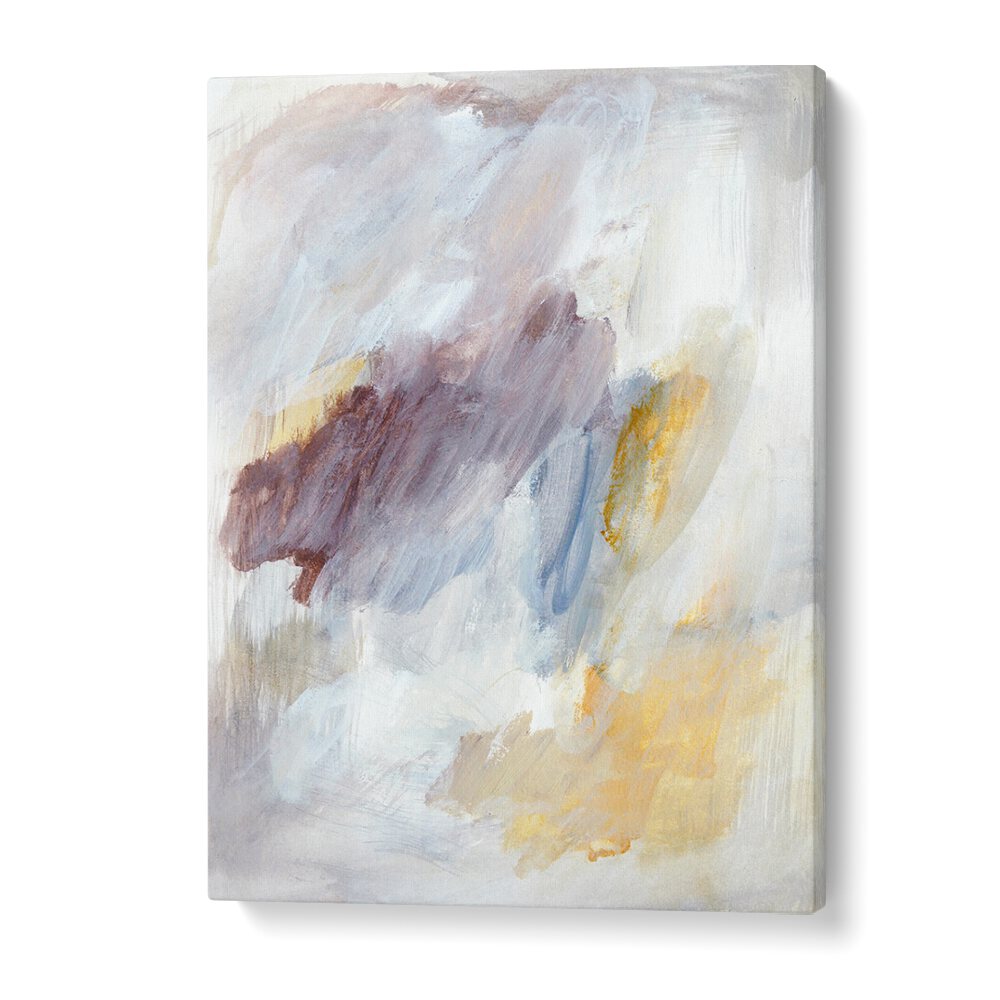 Ethereal brushstrokes in soft colors create a serene atmosphere in this abstract painting, perfect for any space.
