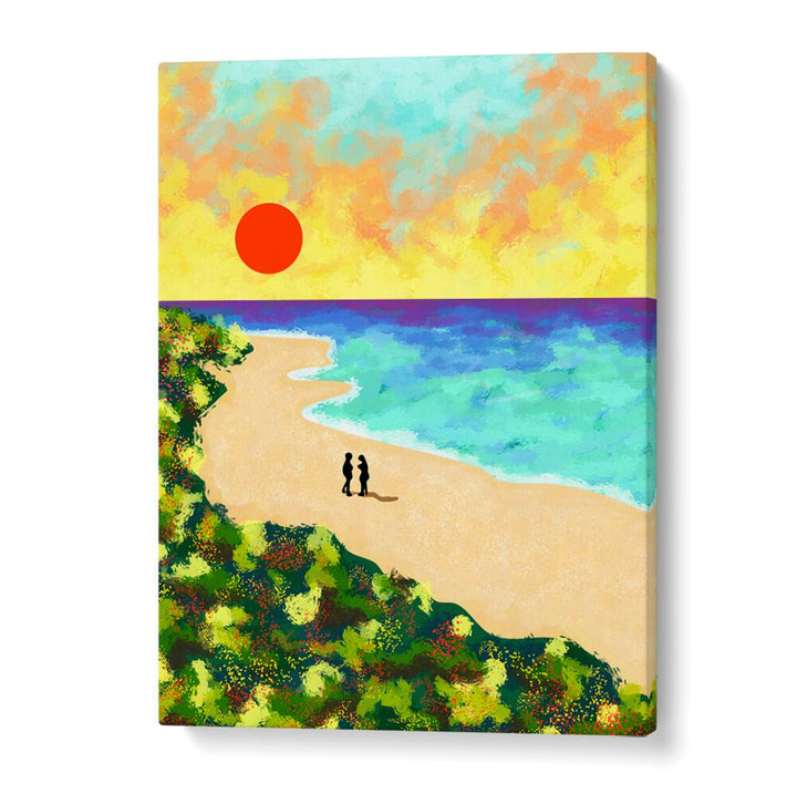 Vibrant GOLDEN GLOW, LANDSCAPE PAINTINGS capturing a serene beach scene with a sunset, enhancing any art collection.