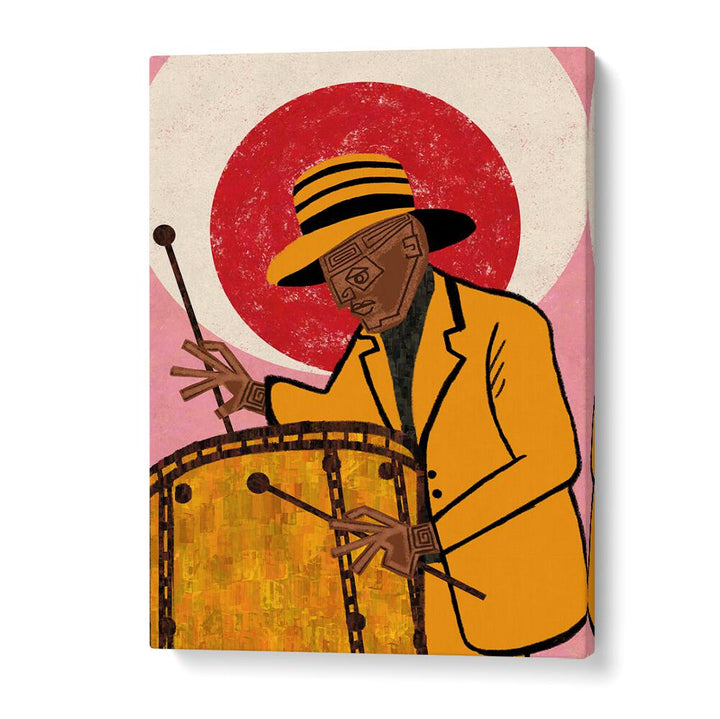 Colorful artwork of a drummer in a stylish outfit, part of MUSICIAN GUY II, MOVIE POSTERS collection. Perfect for music lovers.