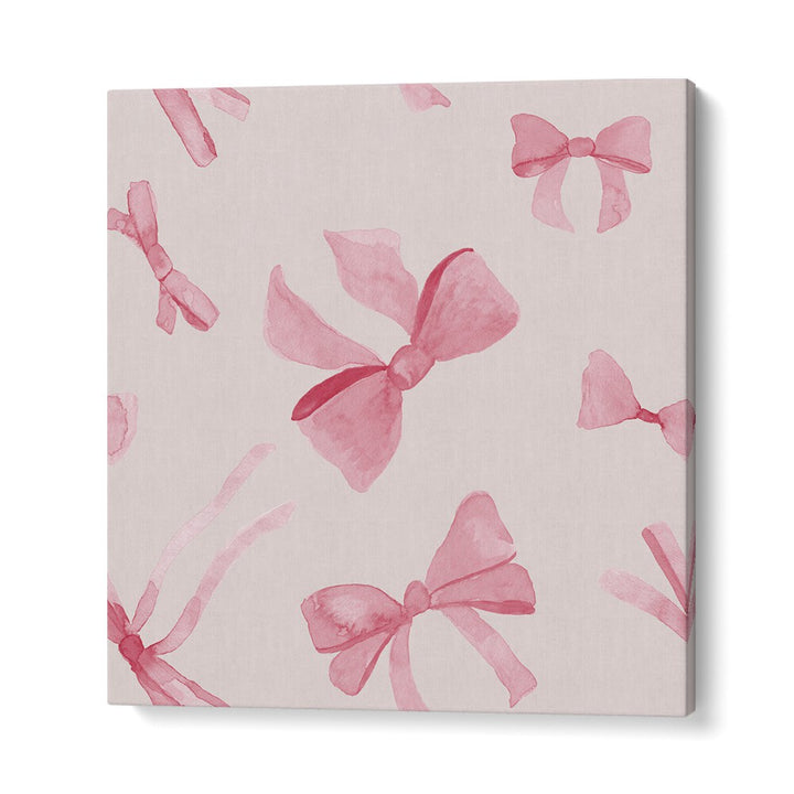 Delicate pink bows adorn the canvas in WATERCOLOUR BOWS VIII, perfect for kids room paintings to inspire creativity.