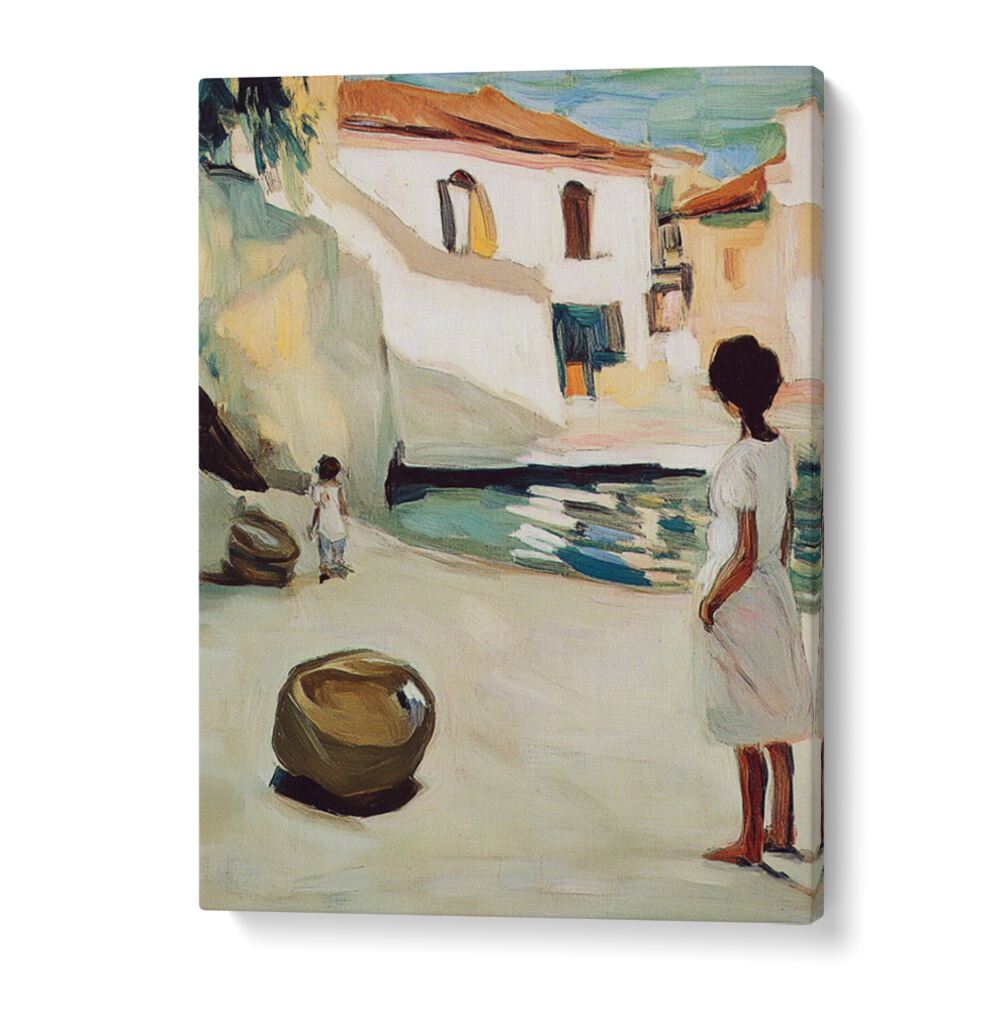 Stylish artwork featuring serene figures near water, embodying the essence of THE WATER for hydration and lifestyle enhancement.