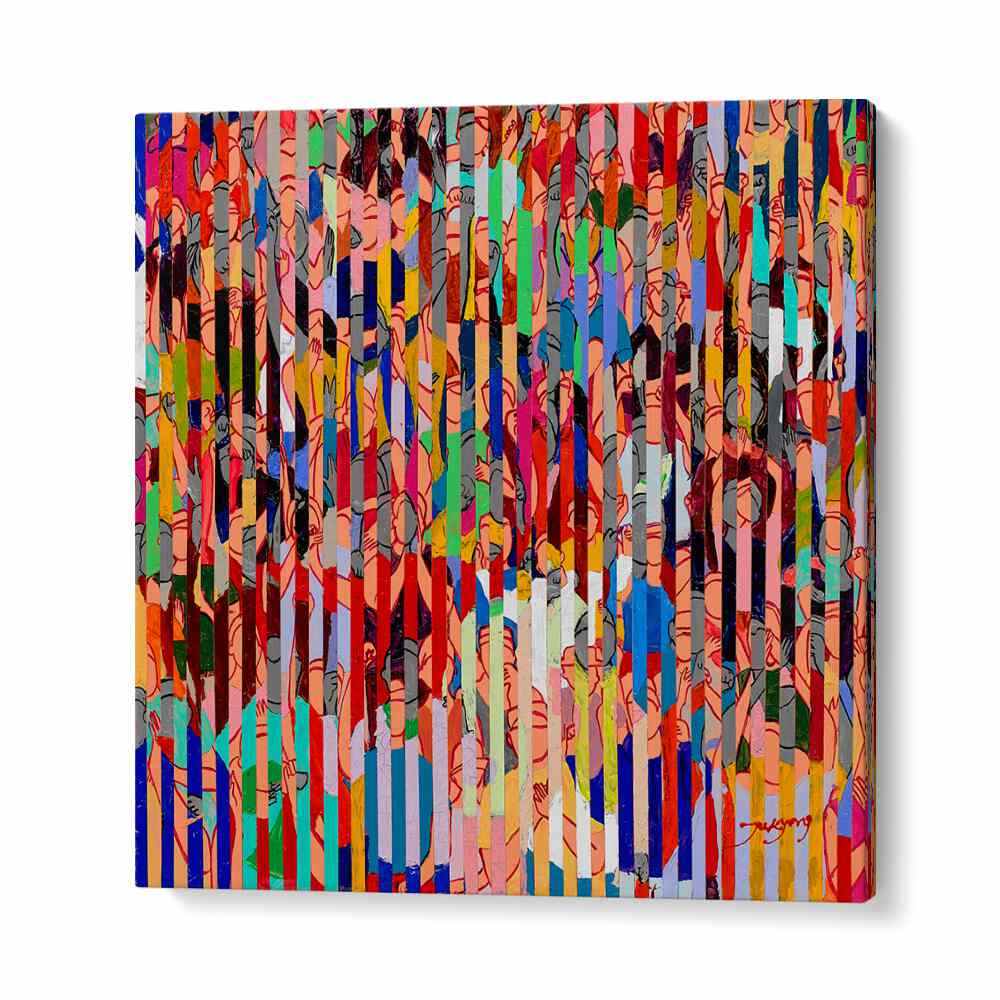 Vibrant STADIUM, ABSTRACT PAINTINGS showcasing colorful crowds, perfect for modern art lovers.