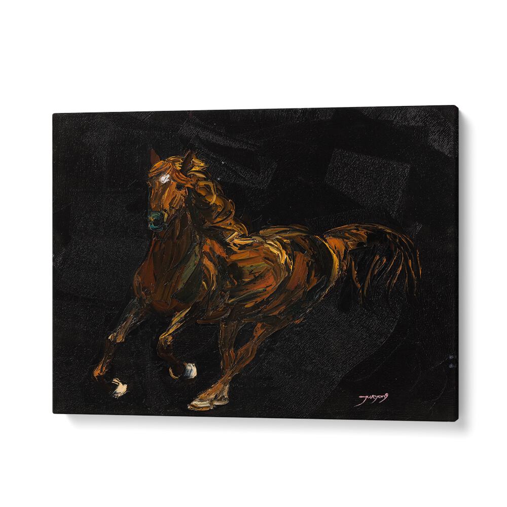 A dynamic depiction of a brown horse in this stunning animal painting, perfect for equine art lovers.
