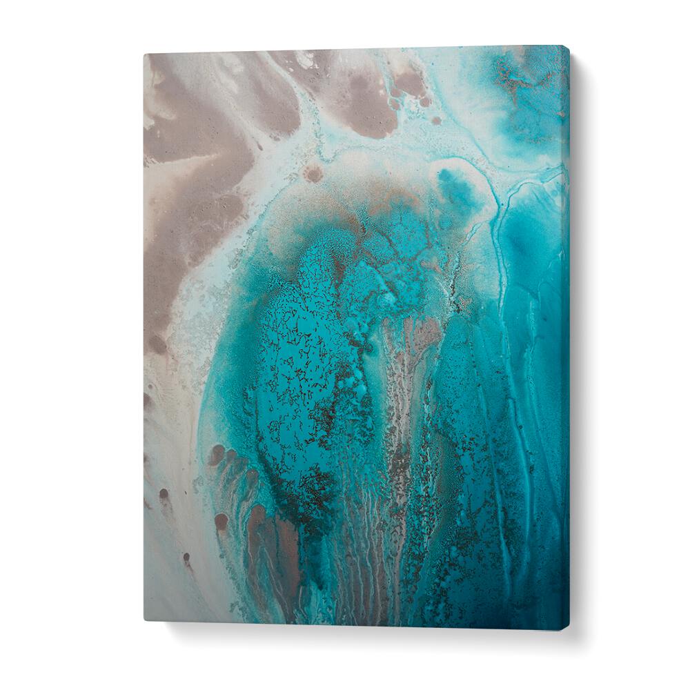 Vibrant CORAL SEA FLOW, ABSTRACT PAINTINGS, showcasing stunning blues and fluid forms to enhance any space's beauty.