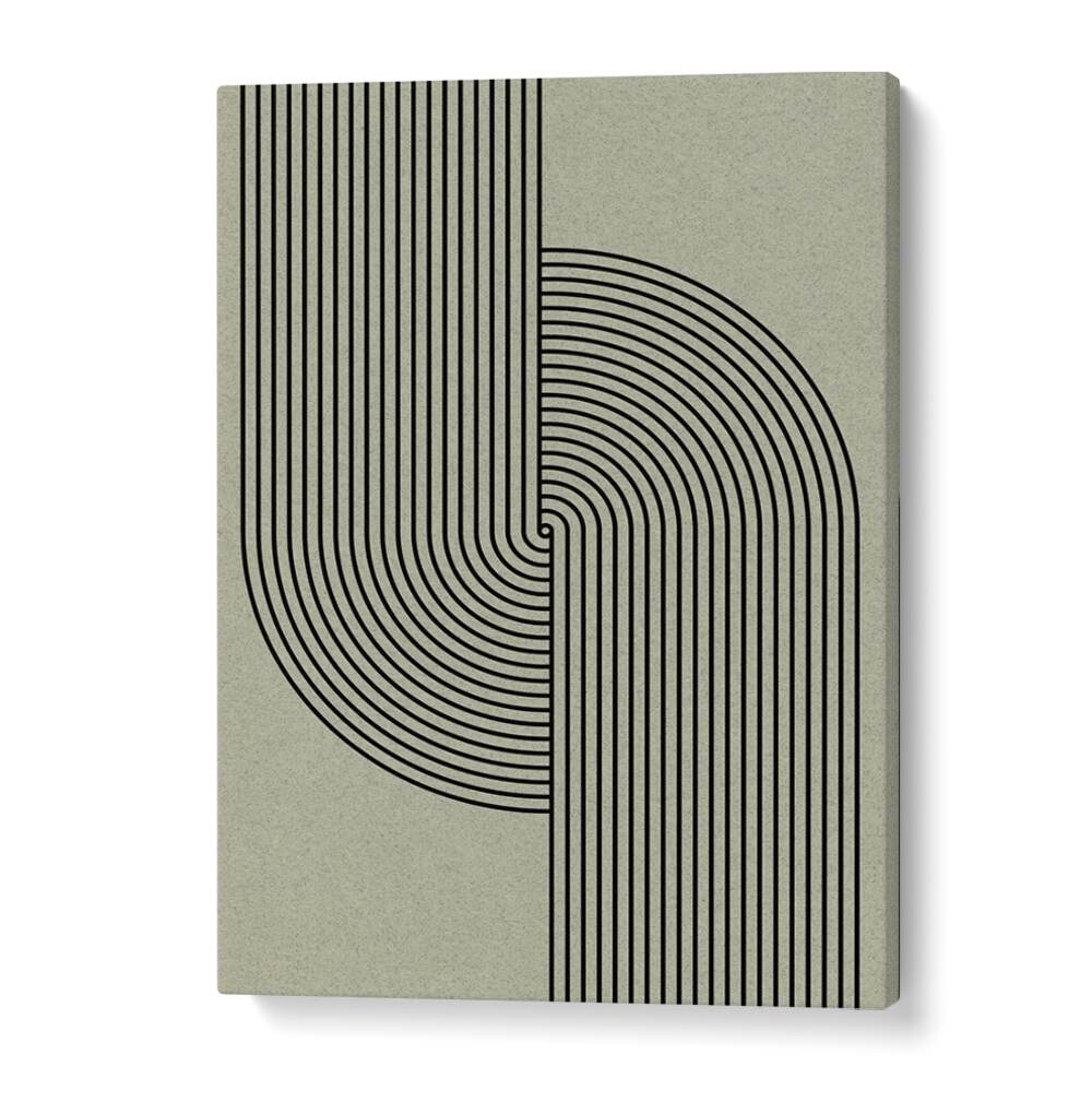 Stylish GREEN MID CENTURY MODERN, GEOMETRIC ART PRINTS featuring bold black lines on a soft green background.