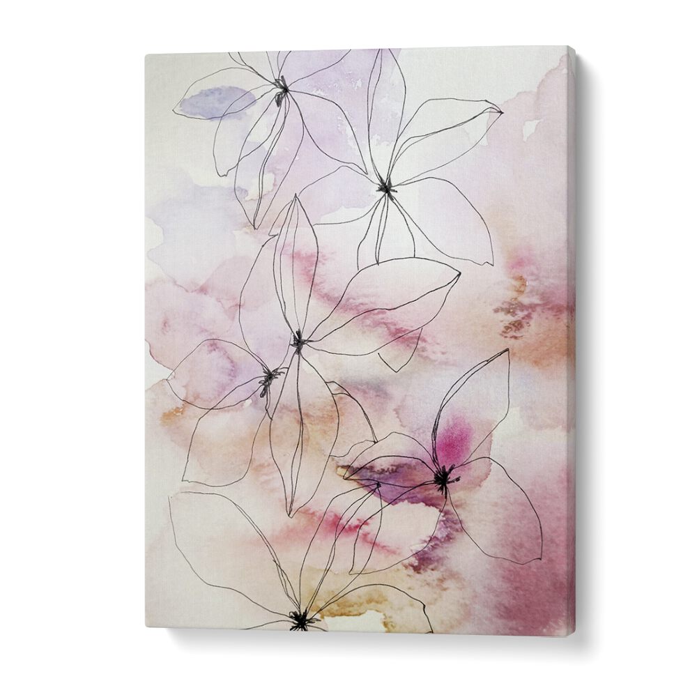 Delicate watercolor design featuring soft blooms in pastel shades, perfect for floral decor: WHISPER PETALS I, FLORAL FLOWER PAINTINGS.