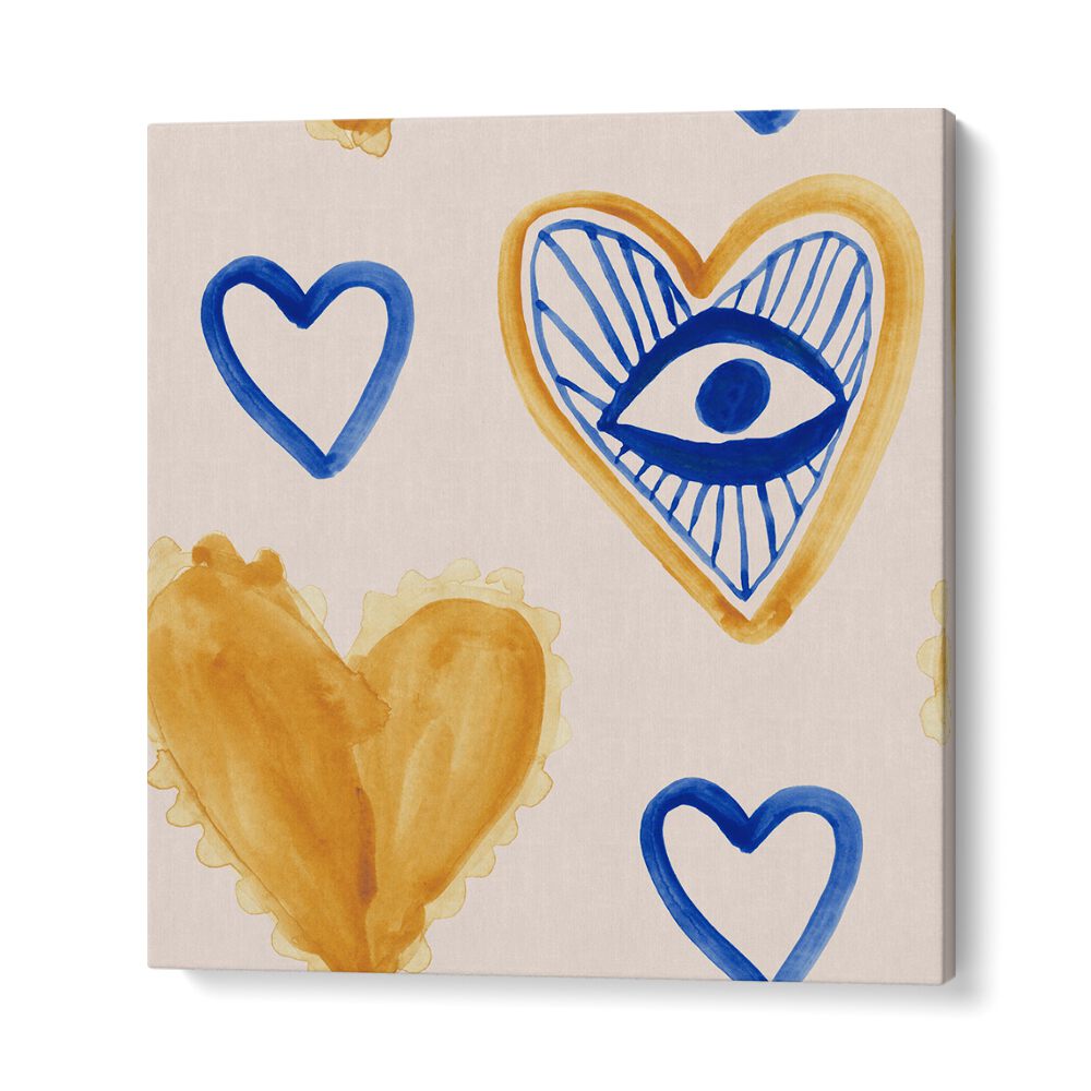 Vibrant WATERCOLOUR TILE, SURREAL ART PRINTS featuring colorful hearts, perfect for artistic home decor.