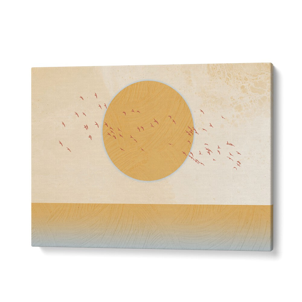 Stylish GOLDEN SUN, LANDSCAPE PAINTINGS featuring a warm sun and birds, perfect for enhancing your space's elegance.
