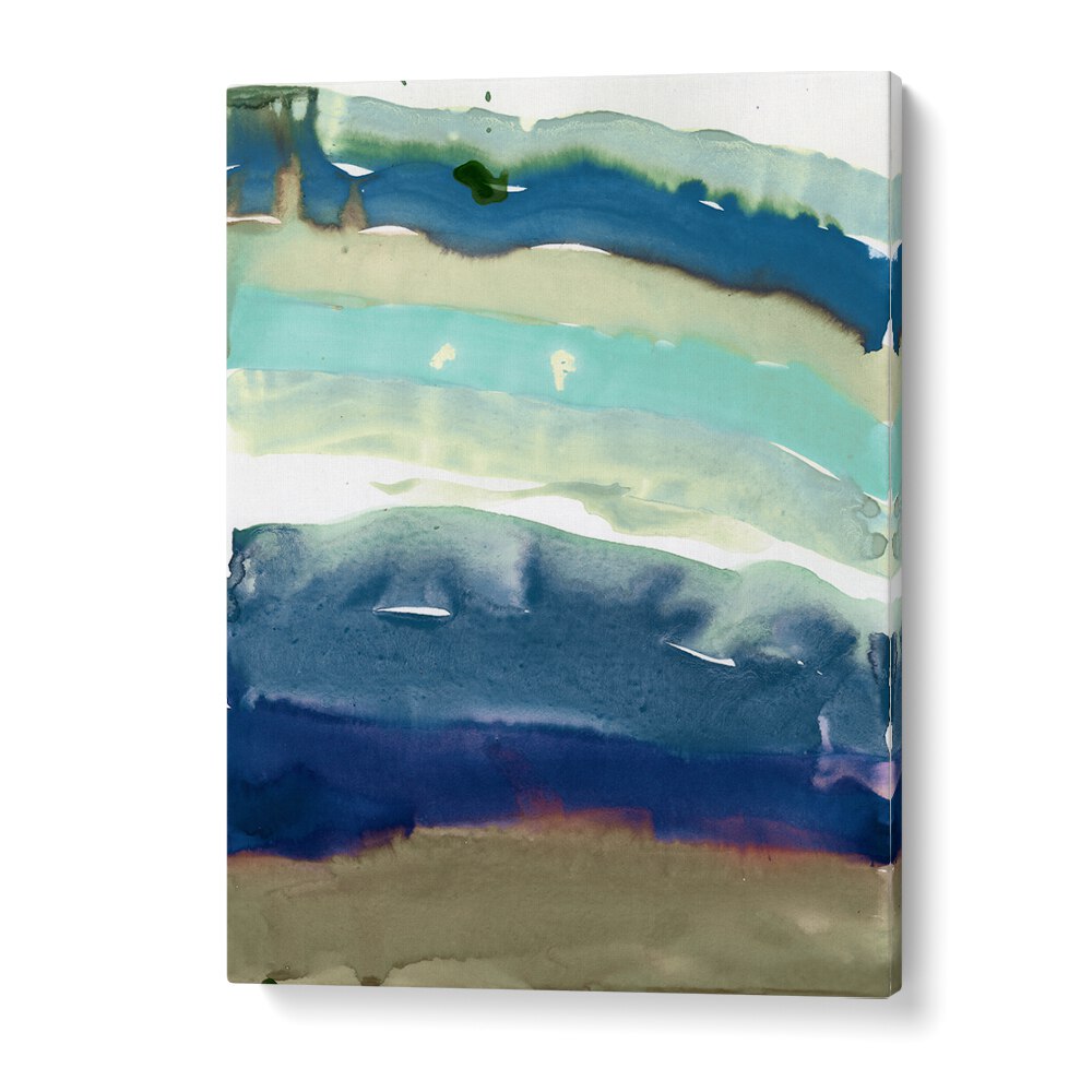 Abstract painting titled THE LAYERS OF THE EARTH, showcasing vibrant colors and textures inspired by geological layers.