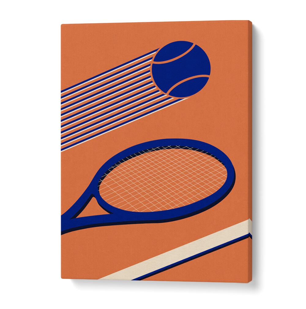 Vibrant TENNIS 80'S, SPORTS POSTERS featuring retro graphics of a tennis racket and ball for nostalgic decor.