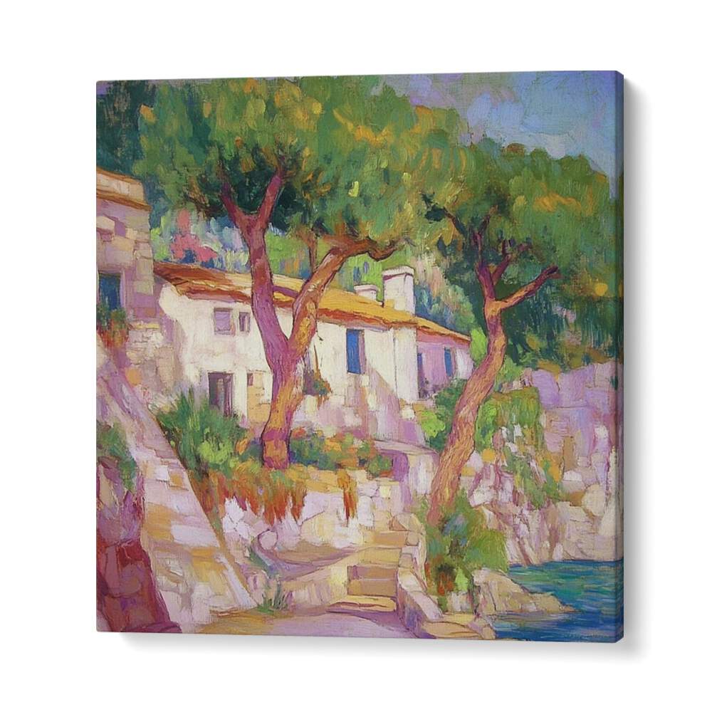 Stunning HOUSE BY THE SEA artwork, capturing the essence of coastal living and seaside architecture.