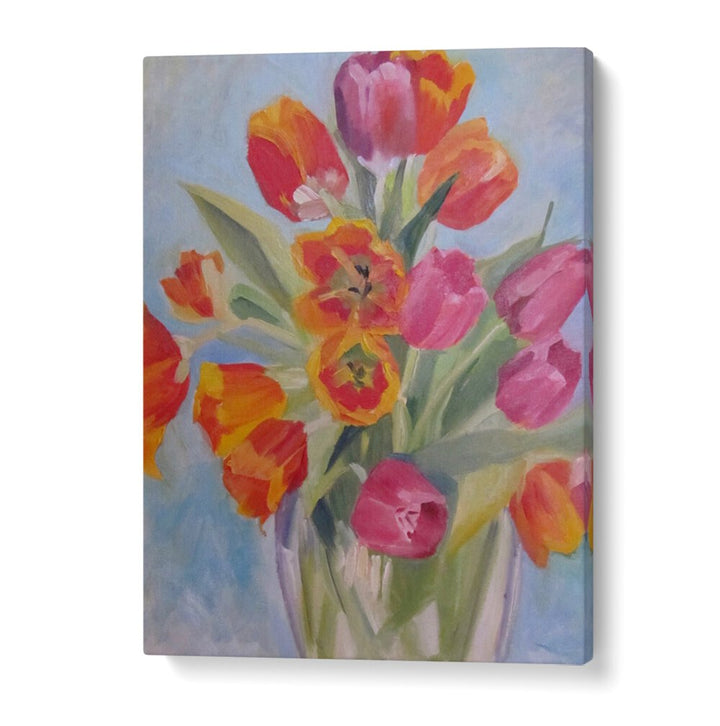 RED AND ORANGE TULIPS , FLORAL FLOWER PAINTINGS