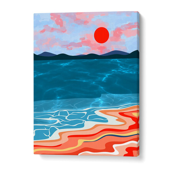 Vibrant COASTAL HUES, BEACH PAINTINGS display serene ocean blues and sunset tones, perfect for coastal home decor.