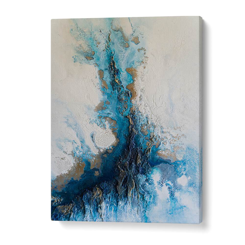 Vibrant COASTAL RELEASE Abstract Paintings featuring serene blues and golds, perfect for enhancing any space.