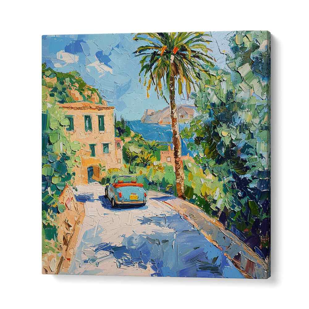 Vibrant landscape featuring a classic CAR ON THE ROAD, showcasing style and performance on a scenic route.