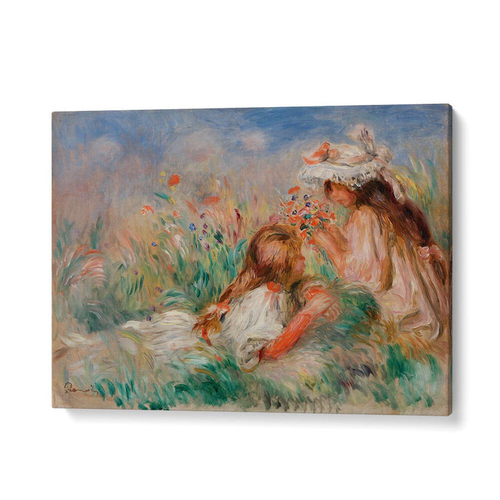 GIRLS IN THE GRASS ARRANGING A BOUQUET (1890) , VINTAGE PAINTINGS