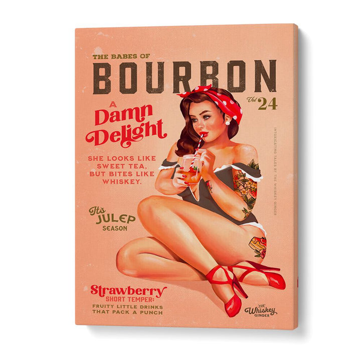 BOURBON BABES VINTAGE PINUP GIRL DRINKING A COCKTAIL BY THE WHISKEY GINGER , BAR POSTERS , BAR ART PRINTS