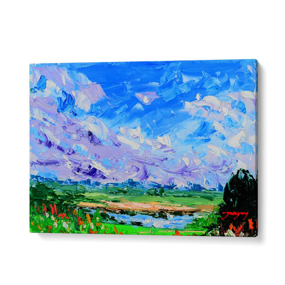 Vibrant WILDFLOWERS AND SKY, LANDSCAPE PAINTINGS showcasing a colorful sky and lush fields, perfect for home decor.