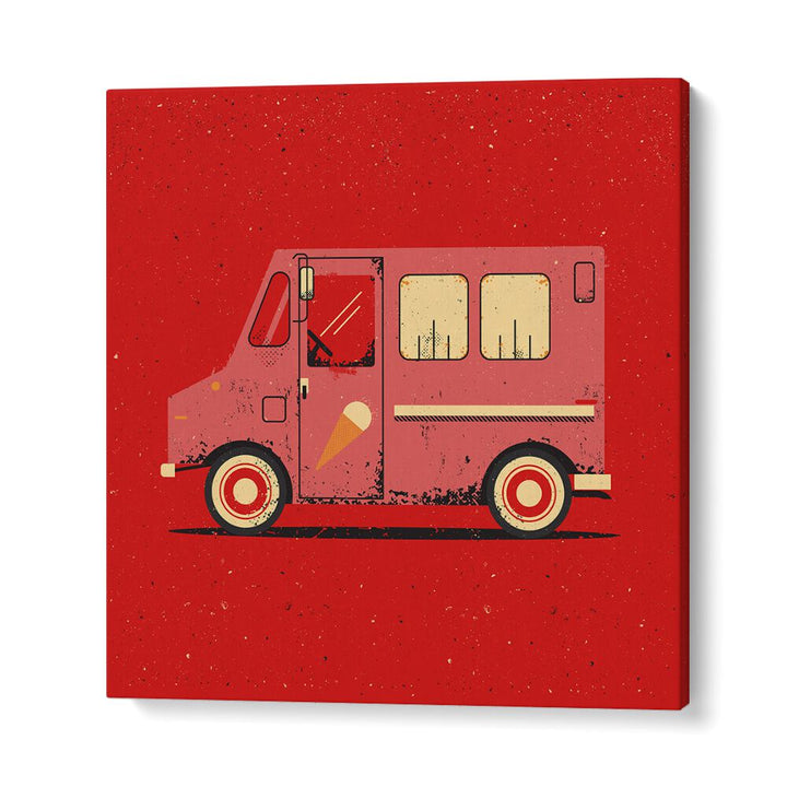 Colorful artwork featuring a vintage ice cream truck, perfect for THE ICE CREAM TRUCK, KIDS ROOM PAINTINGS.