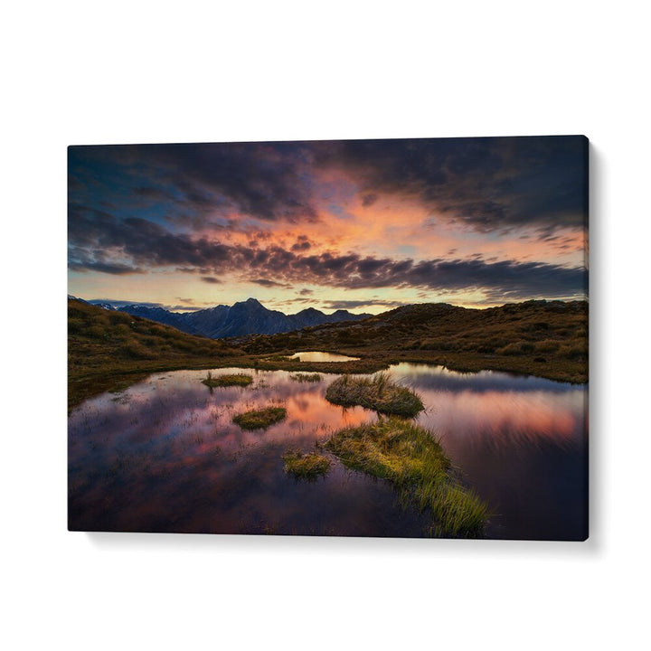 Serene landscape reflecting vibrant colors at sunset, perfect for your space—MORNING ILLUSION, PHOTOGRAPHY PRINTS.