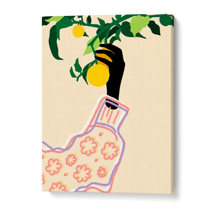 Bright and vibrant CITRUS TOUCH, KITCHEN POSTERS showcasing a hand picking citrus fruits for a refreshing kitchen vibe.