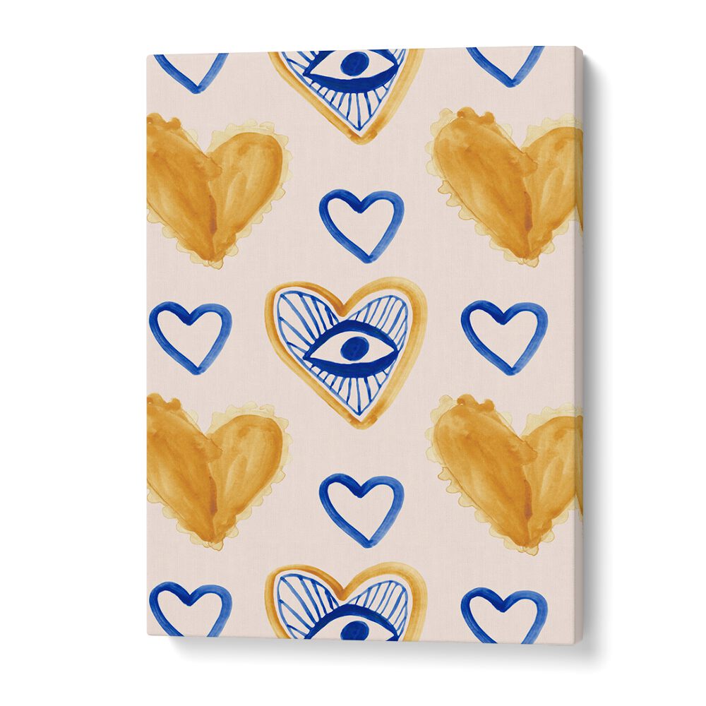 Colorful hearts and eyes design, inspired by BEACH HOUSE WATER COLORS, BEACH PAINTINGS for a vibrant coastal vibe.