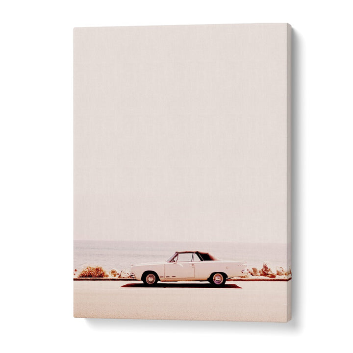 Stylish CALIFORNIA COAST, CAR POSTERS featuring a vintage car parked by the serene ocean landscape.