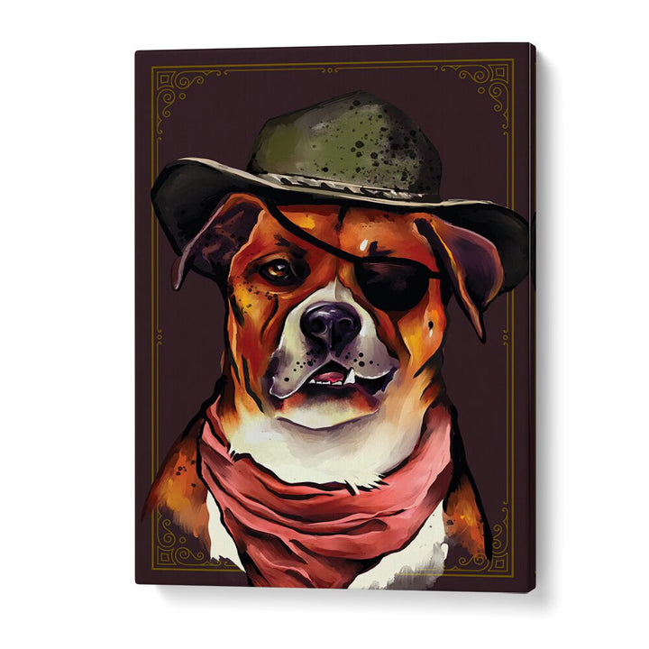 Colorful dog illustration with a hat and scarf, perfect for fans of DOG, ANIMAL PAINTINGS and wildlife art.