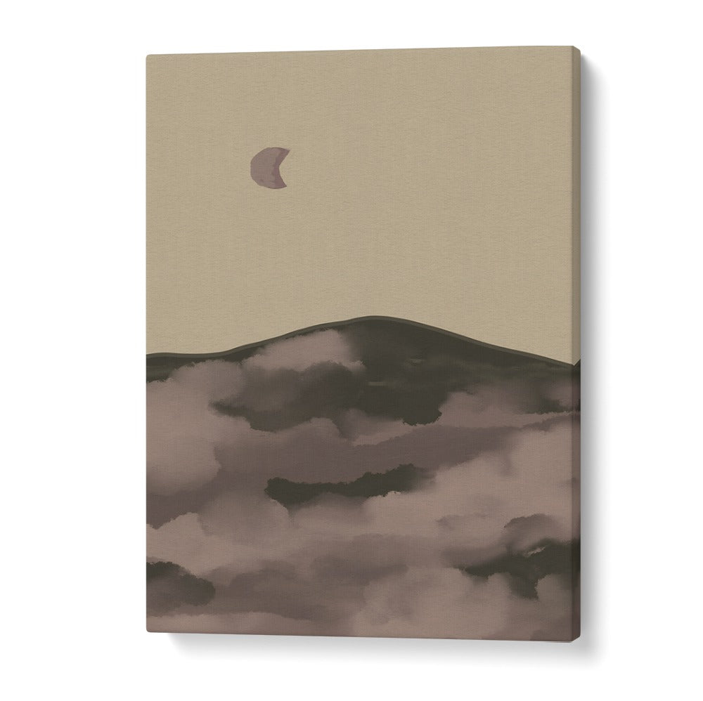 Elegant NIGHT, LANDSCAPE PAINTINGS showcasing serene hills and a crescent moon, perfect for tranquil home decor.