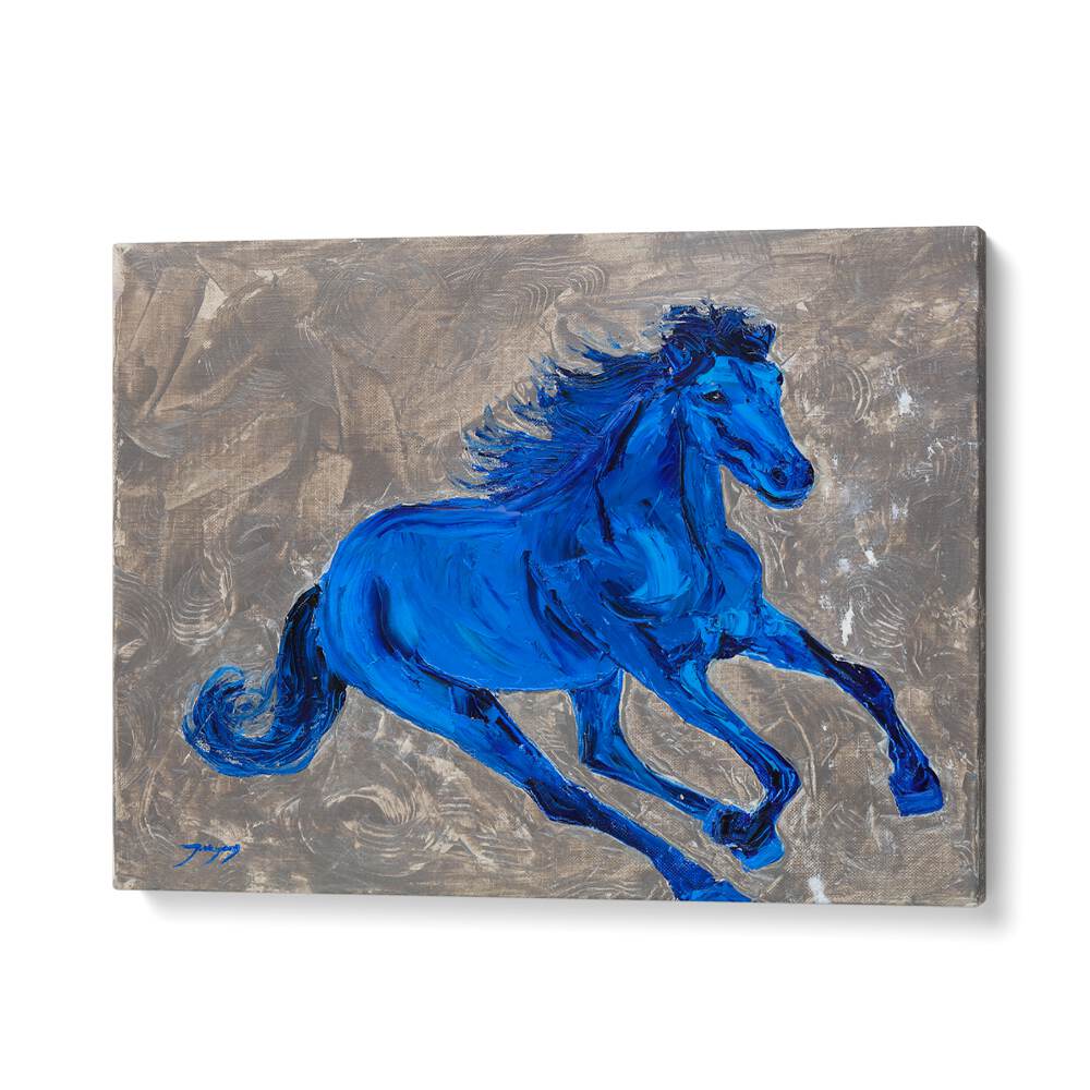 Vibrant BLUE HORSE from the ANIMAL PAINTINGS collection, showcasing dynamic movement and bold colors.