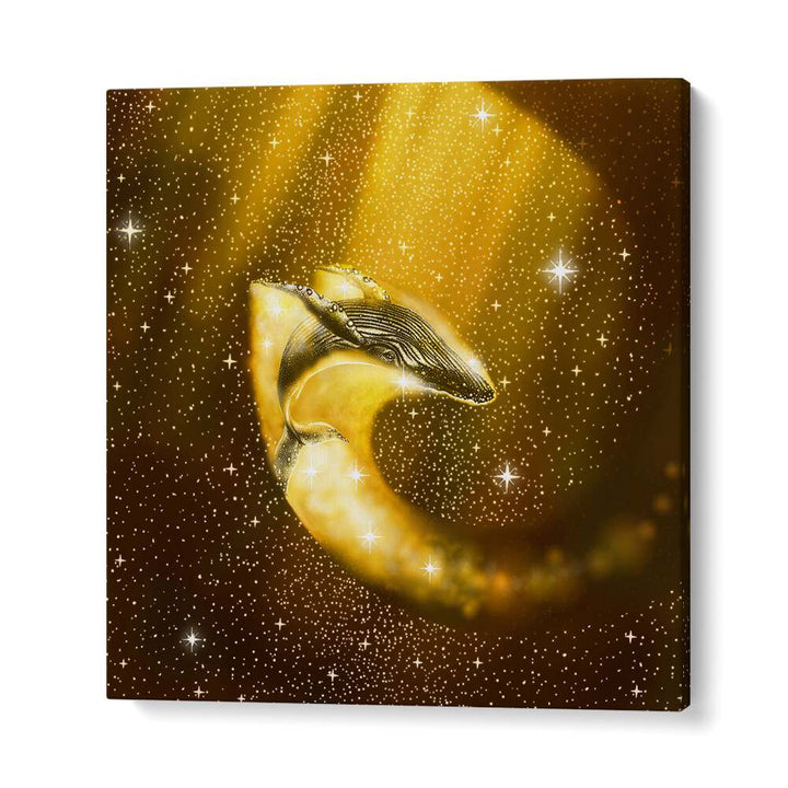 STARRY WHALE IN GOLDEN SPACE BY ALIRIZA ÇAKIR SURREAL PAINTINGS, SURREAL ART