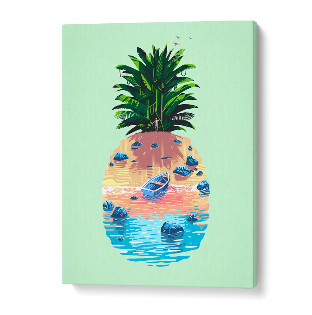 Vibrant PINEAPPLE ISLAND, BEACH PAINTINGS capture tropical vibes, perfect for enhancing your home decor.