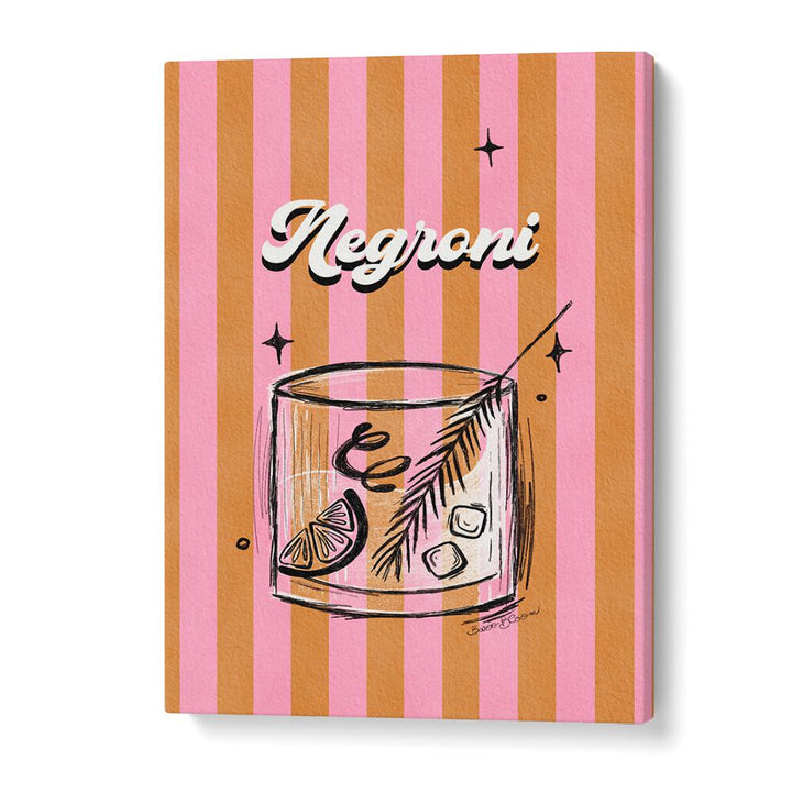 NEGRONI DRINK ON STRIPES BY BAROO BLOOM , BAR POSTERS , BAR ART PRINTS