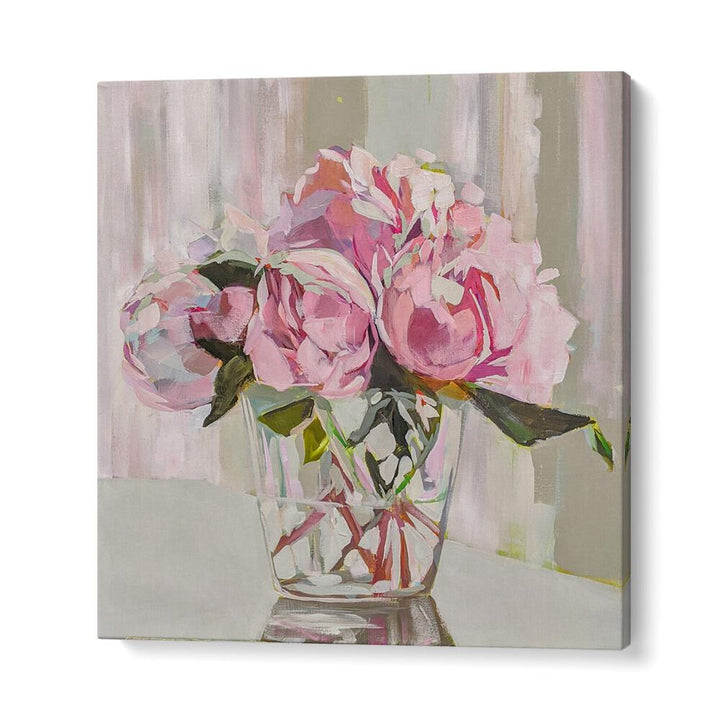 Vibrant PEONIES, FLORAL FLOWER PAINTINGS in a glass vase, perfect for enhancing your space with elegance.