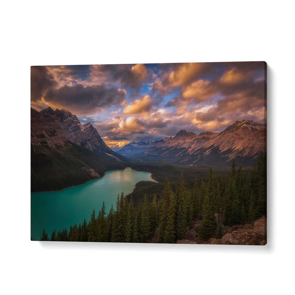Breathtaking PEYTO LAKE AT DUSK, PHOTOGRAPHY PRINTS showcasing stunning Canadian wilderness scenery. Perfect for any space.