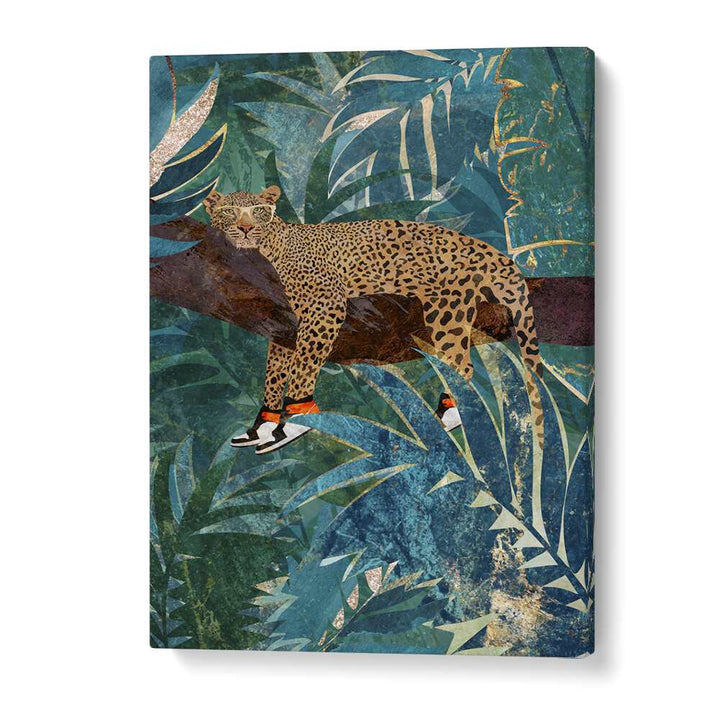 LEOPARD WEARING SNEAKERS IN JUNGLE BY SARAH MANOVSKI, WILDLIFE PAINTING