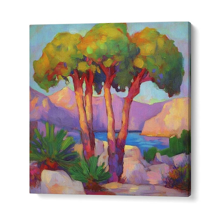 Vibrant THREE TREES BY THE SEA artwork, enhancing tranquility in your living space with coastal beauty.