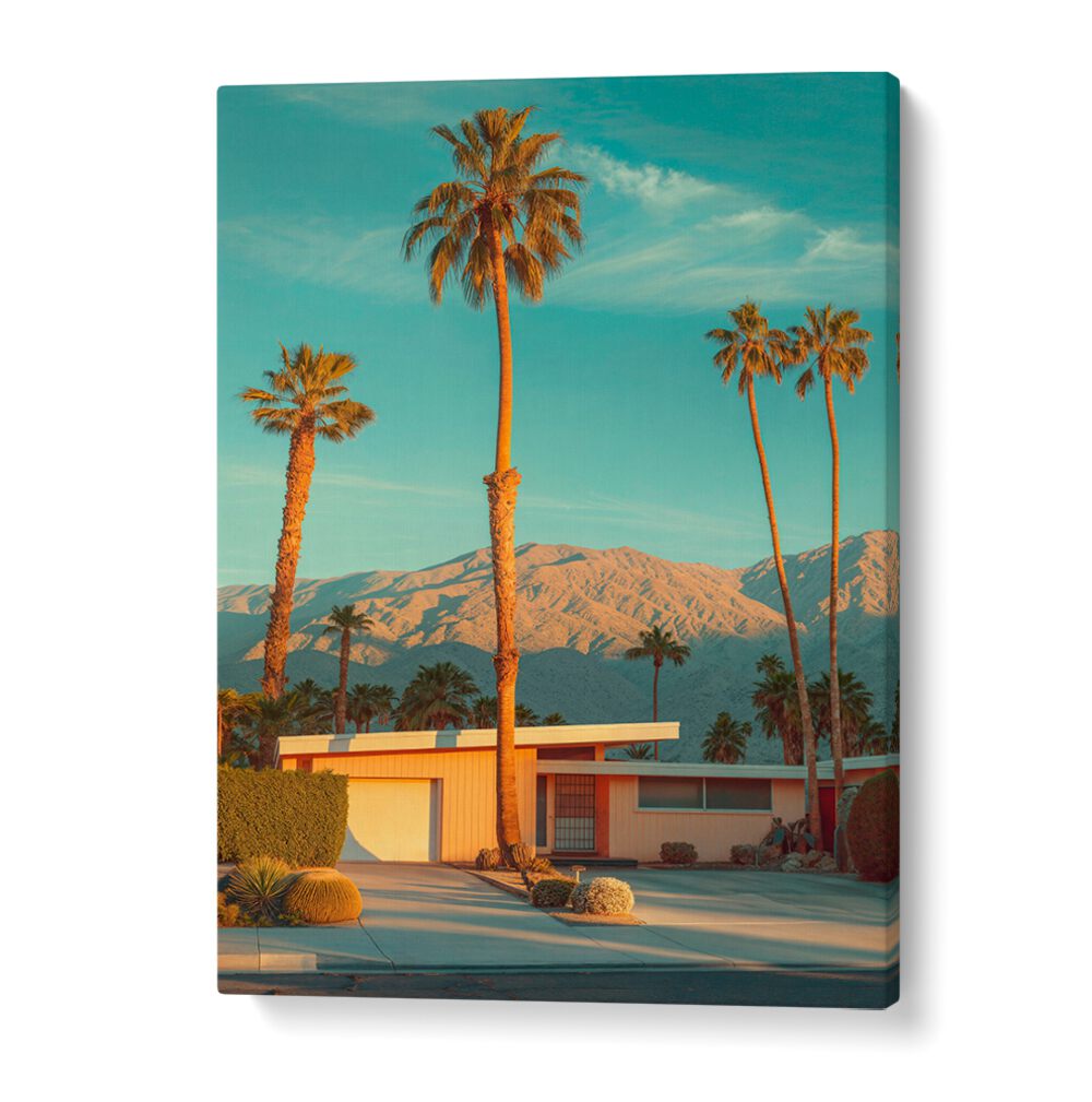 Stunning FAMOUS PALM SPRINGS, BEACH PAINTINGS by Philippe Hugonnard, showcasing vibrant palms and desert views.