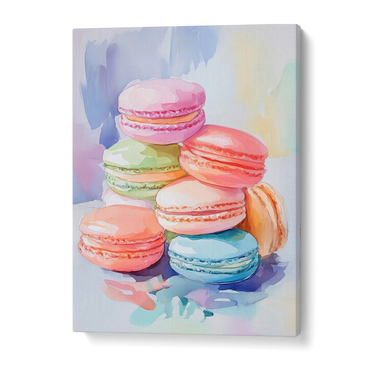 Delight in the vibrant COLORFUL MACARON, BAR art showcasing a stack of exquisite French confections. Perfect for dessert lovers!