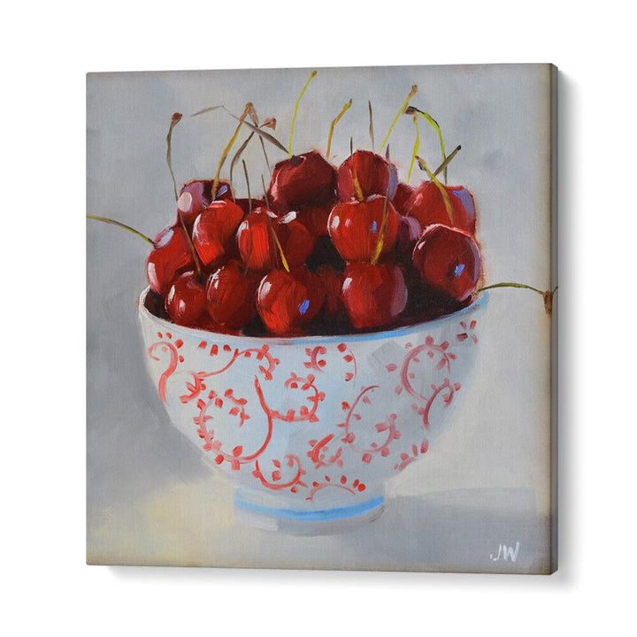 Vibrant cherries in a decorative bowl, perfect for enhancing your space with MARITIME, KITCHEN POSTERS art.