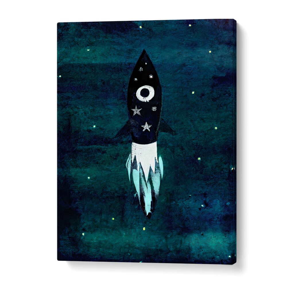SKY ROCKET HIGH , KIDS ROOM PAINTINGS featuring a playful rocket in space to inspire creativity and adventure.