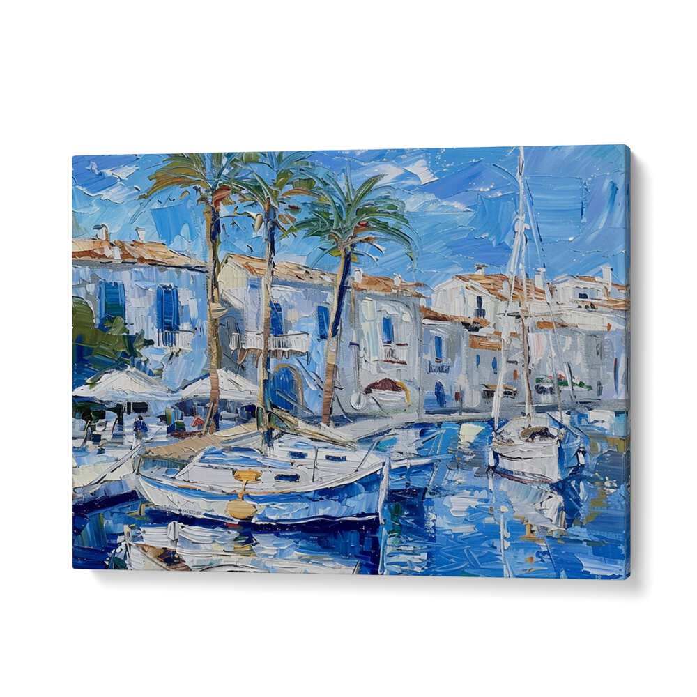 Vibrant artwork depicting BOATS IN THE HARBOR, perfect for enhancing home or office decor.