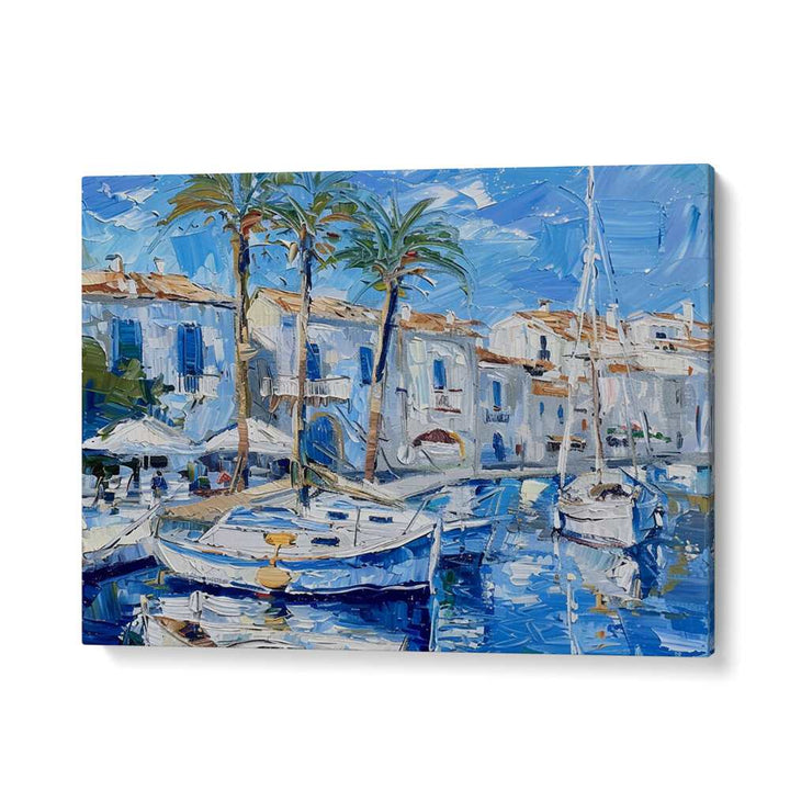 Vibrant artwork depicting BOATS IN THE HARBOR, perfect for enhancing home or office decor.