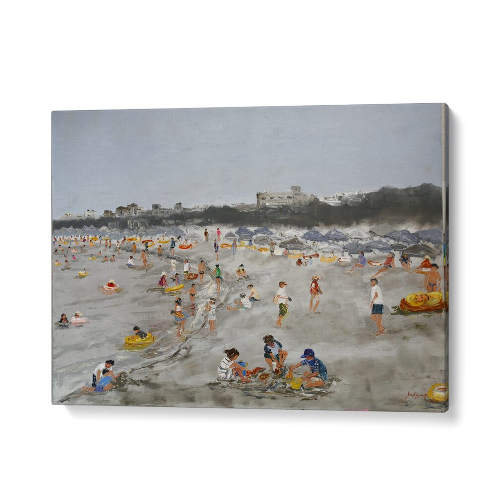 Vibrant BEACH STORY beach painting capturing joyful moments on a bustling shore, perfect for any art lover.