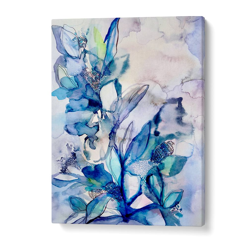 Delicate AQUA FLORAL, FLORAL FLOWER PAINTINGS blend blue hues and soft textures for elegant home decor.